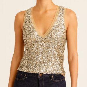 J.Crew Sequin Sleeveless Merino Wool Sweater Tank Gold XS
